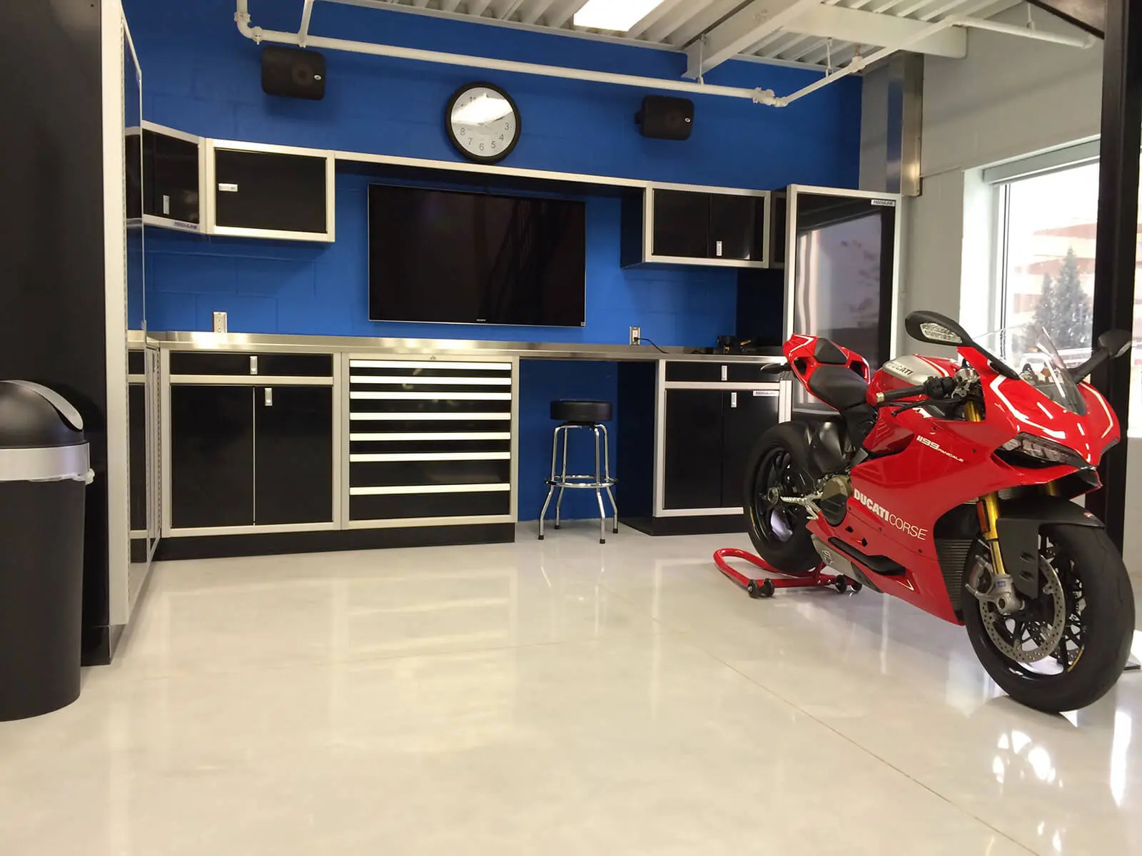 Garage-with-Moduline-Cabinets-Ducati-Motorcycle300