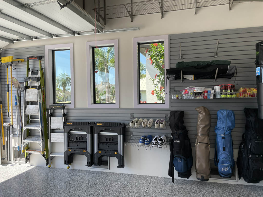 Gray Slatwall Around window in garage